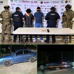 Detienen a dos hombres con presunta droga y cartuchos en Agua Dulce, Ver.